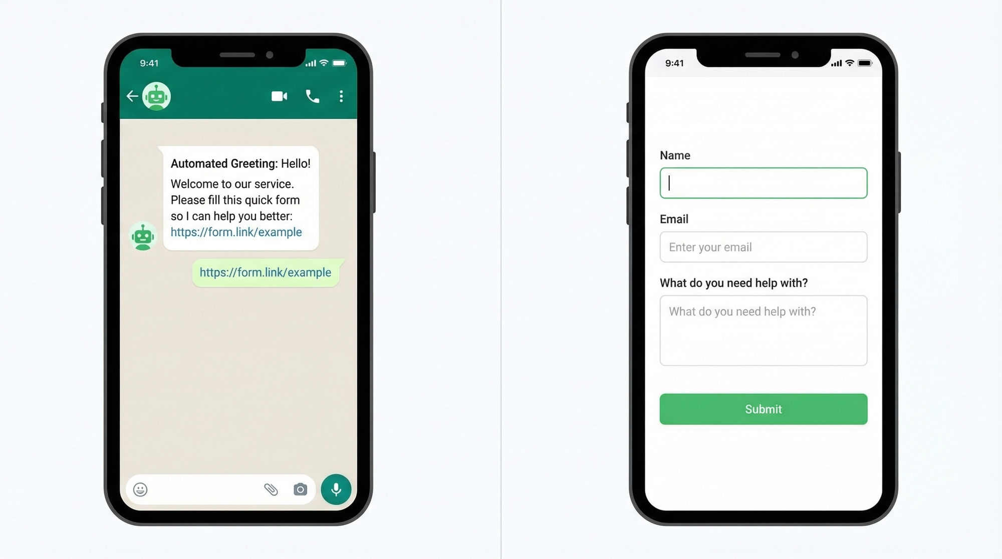 WhatsApp greeting message with a <a href=