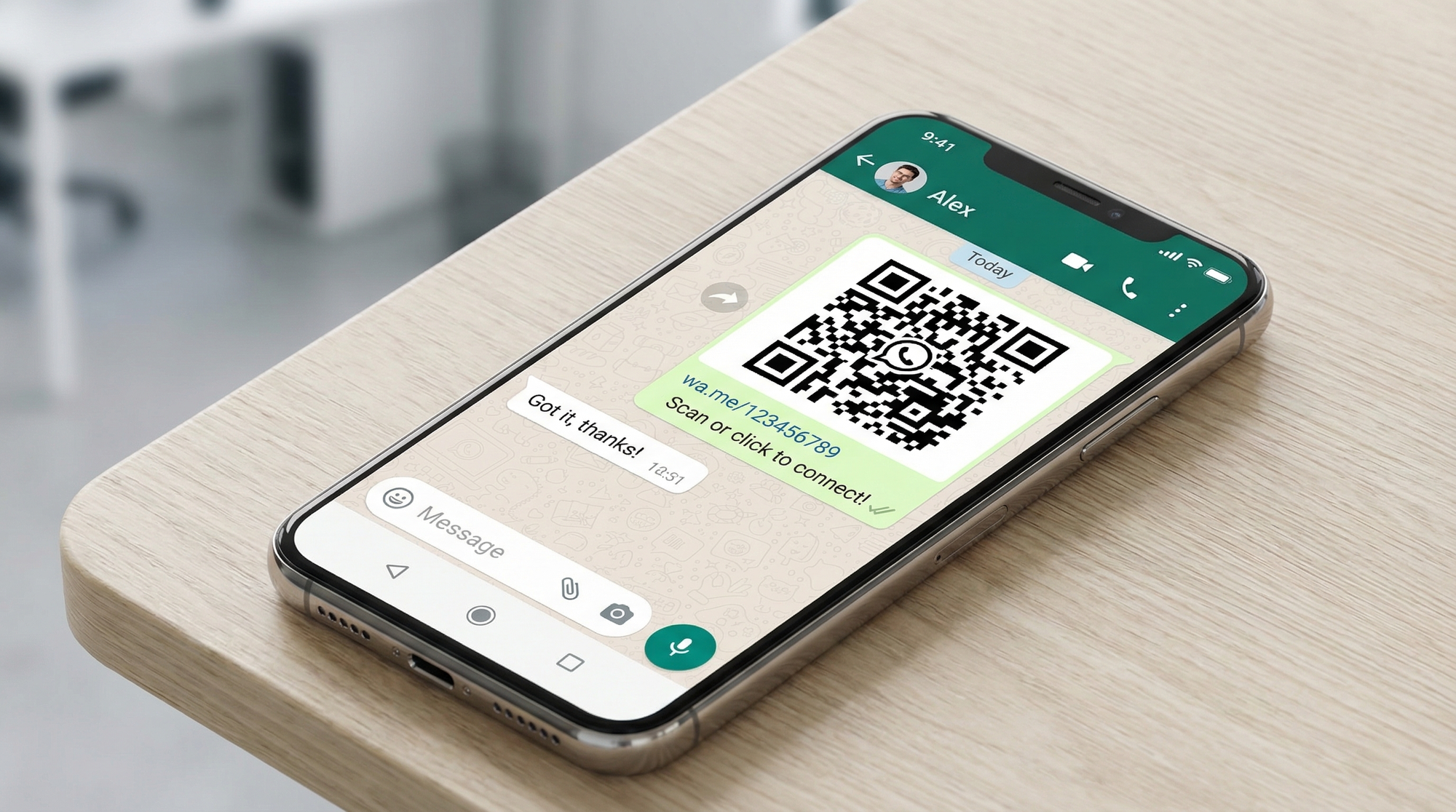 WhatsApp QR code and link being shared in a chat