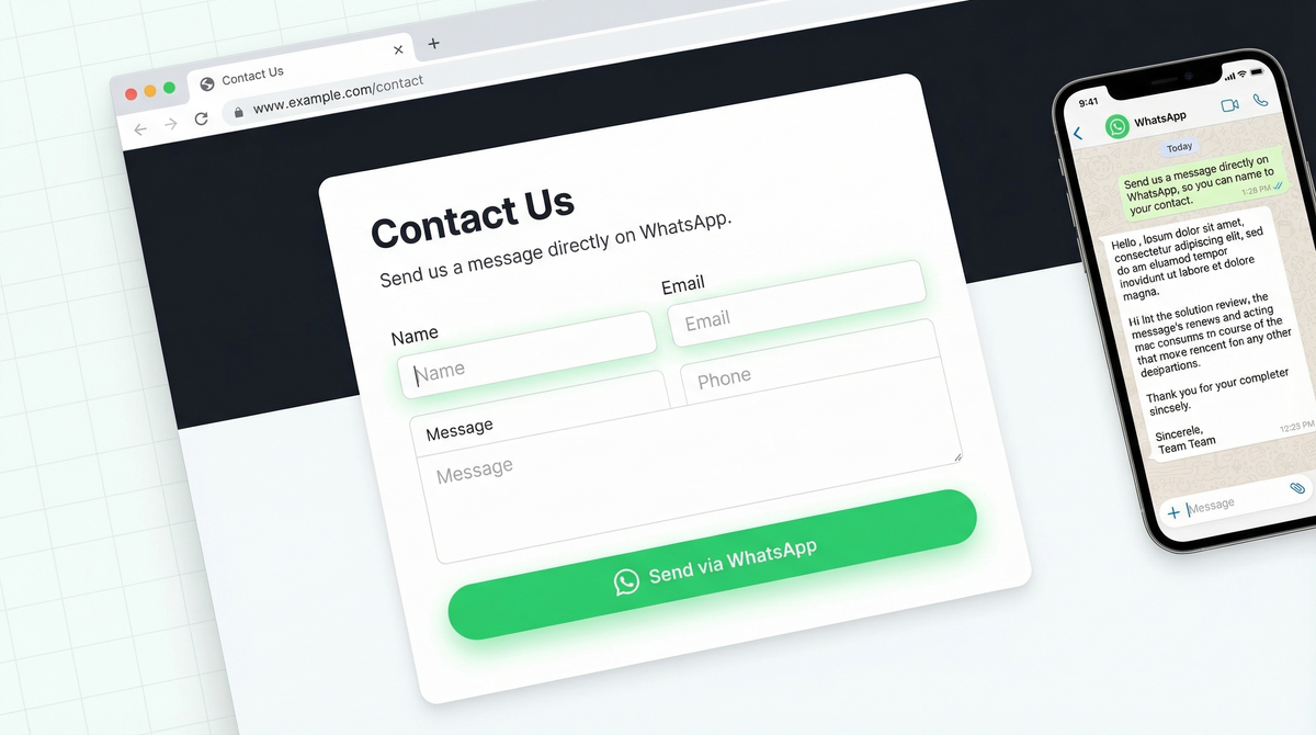 WhatsApp contact form embedded on a website replacing the traditional email contact form