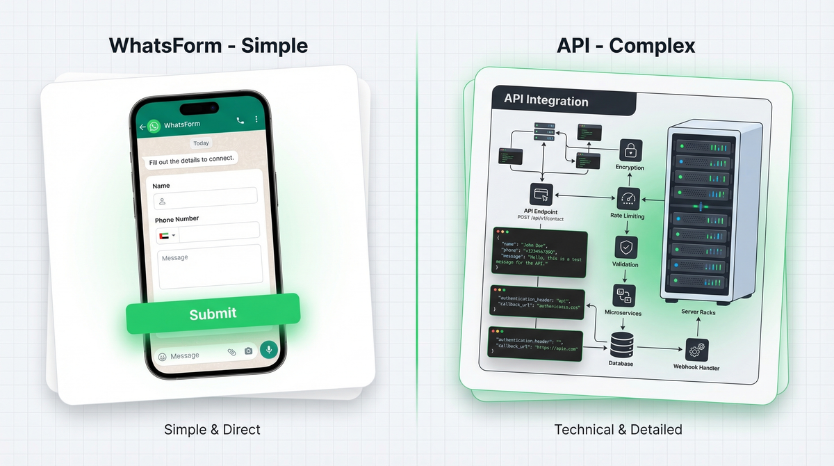 WhatsForm vs WhatsApp Business API: simple forms vs full automation
