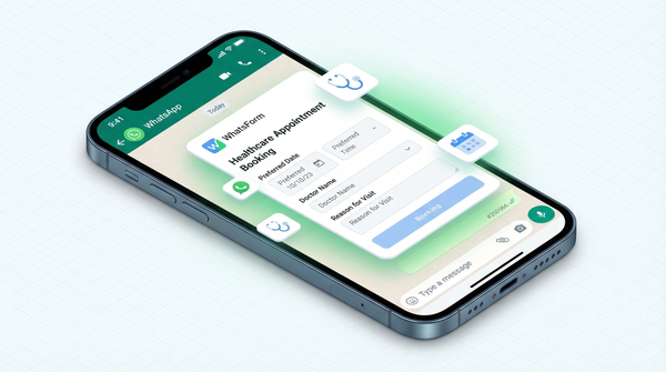 WhatsApp appointment booking form for healthcare clinics with medical icons and WhatsApp green design